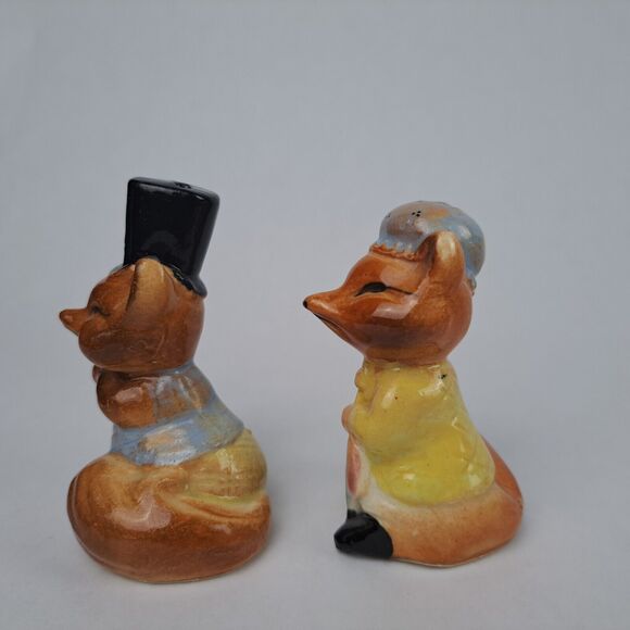 VTG Ceramic Fancy Fox Couple Cork Stopper Fox Salt Pepper Shakers Japan Mr Mrs - Picture 3 of 10
